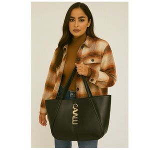 Cavalli Class Black Tote with Gold Accents
